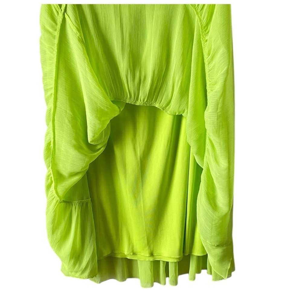 Linea by Louis Dell'Olio Women’s Sz Large Crinkled Lime Green Tiered Midi Skirt - Picture 3 of 7